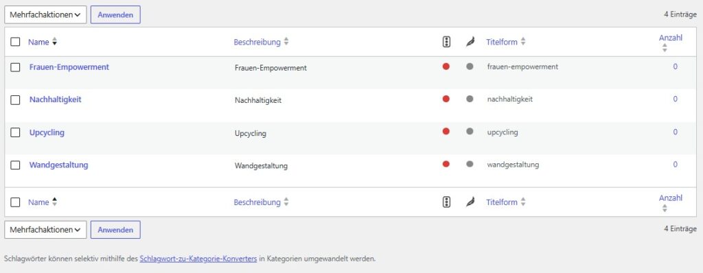 Screenshot: Tag 4 Schlagwörter